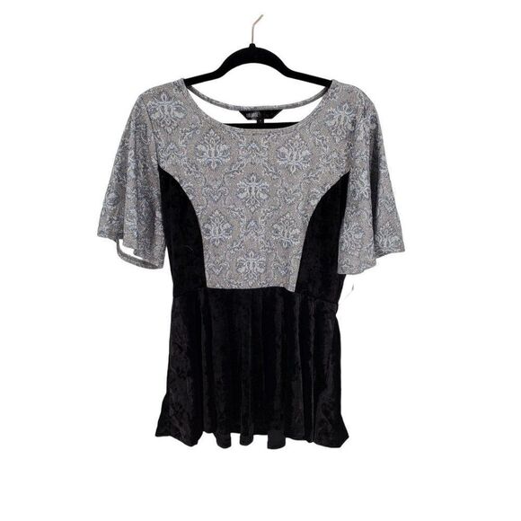 LuLaRoe Tops - LuLaRoe Elegant Womens Emma Peplum Top Bell Sleeve Black Silver Sparkle Size S